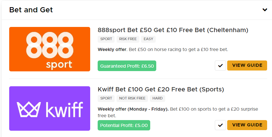 Bet & Get Offers.