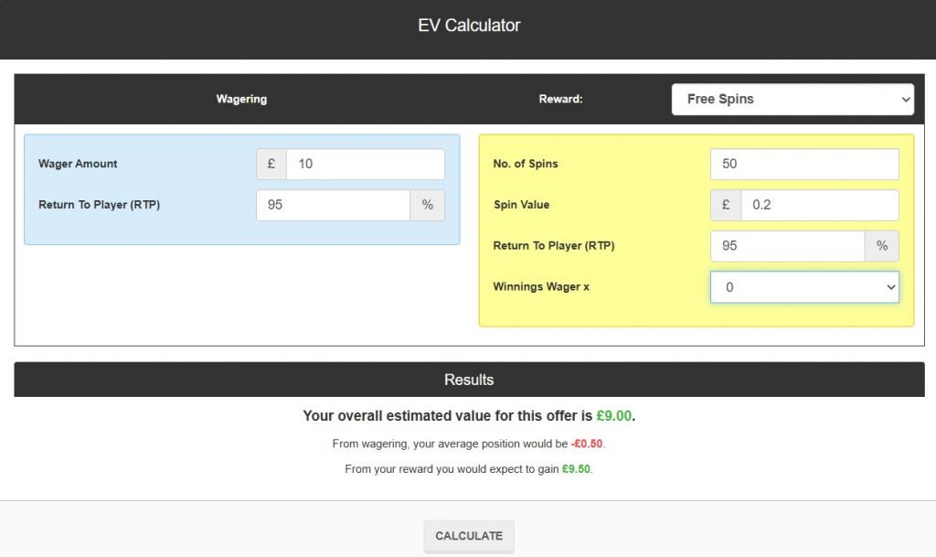 Example EV calculation.