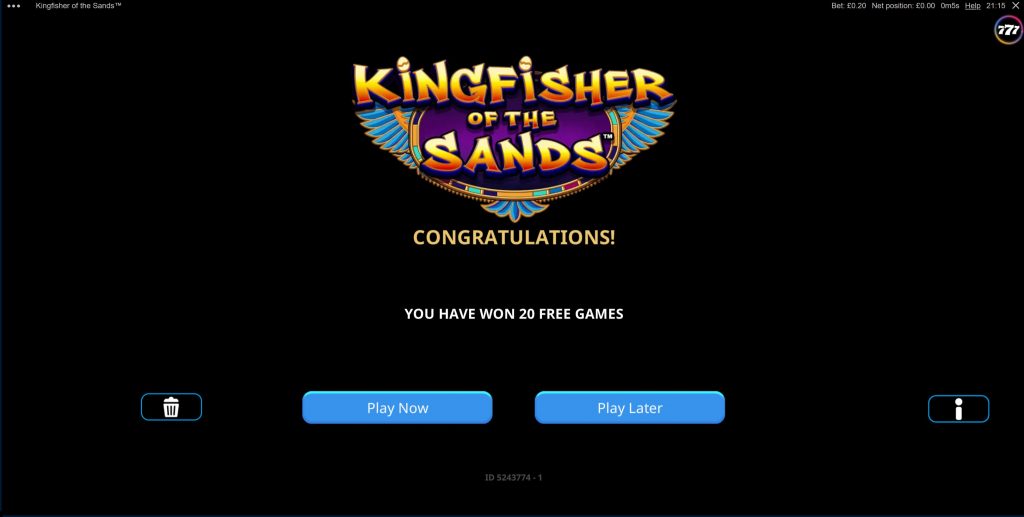 Free spins pop-up.